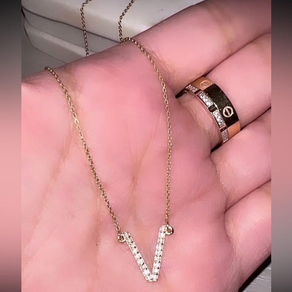 REAL 10k DIAMOND initial pendant on chain 18”